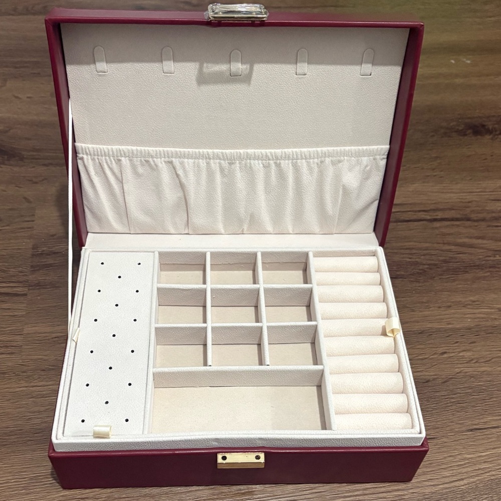 Red Faux Leather Jewelry Case-New